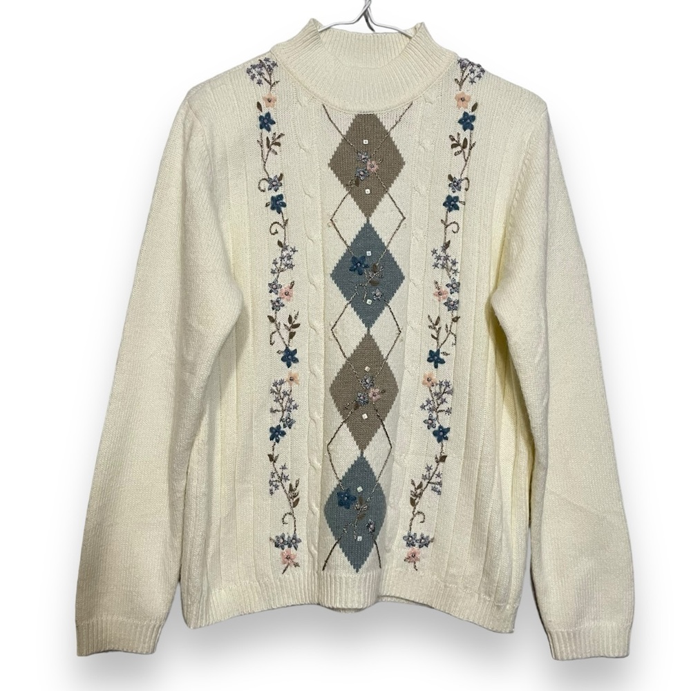 Vintage Alfred Dunner Cottagecore Floral Sweater - Petite‎ Large